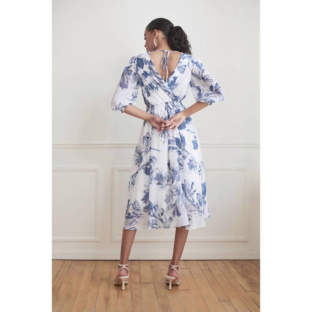 NEW JOSEPH RIBKOFF wrap front floral dress style in blue/vanilla - Picture 3 of 3